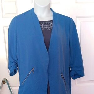 Blue Women's Jacket with Zipper Details